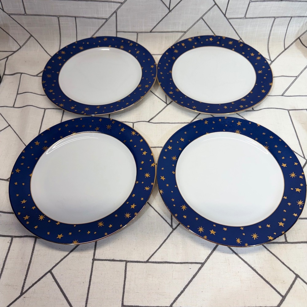Sakura Galaxy Dinner Plates 10.5" Blue Gold Star Celestial Fine Porcelain Set 4